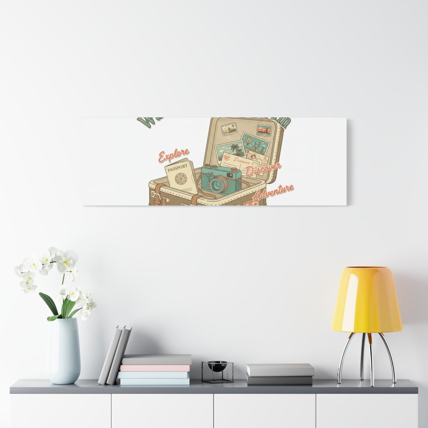 Wanderlust Daydream Travel Postcard Canvas | Retro Travel Stamp Decor