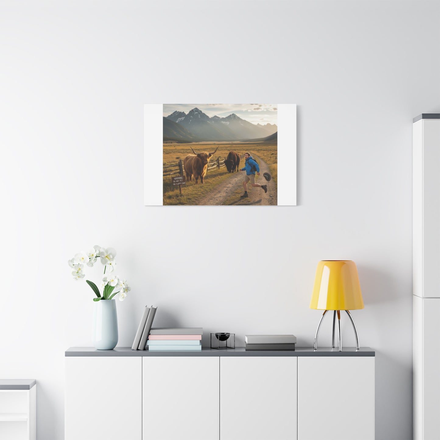 Chased by a Buffalo Canvas | wholesome sarcasm print, soft humor wall art
