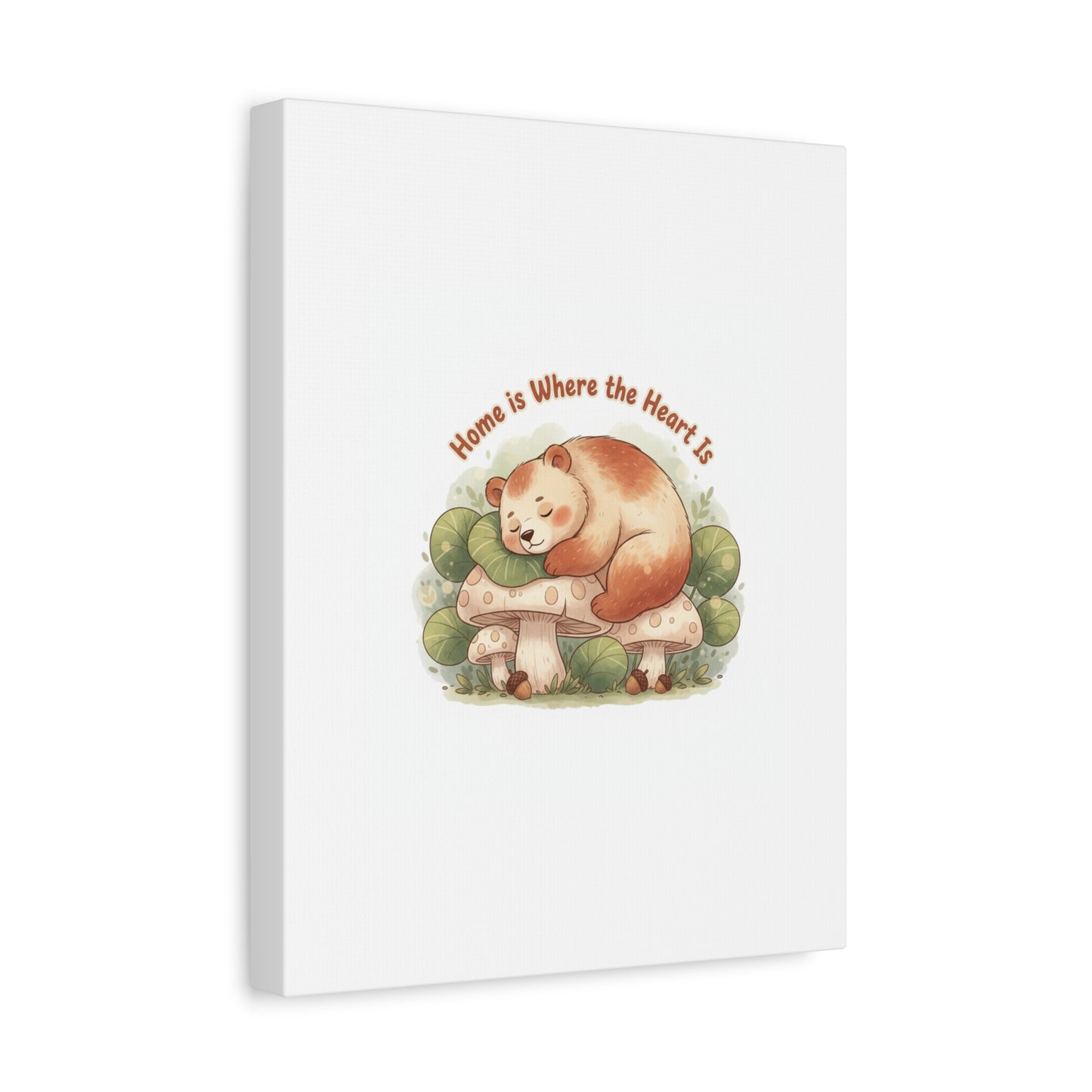 Cozy Sleeping Bear Canvas, winter forest art | cute animal illustration