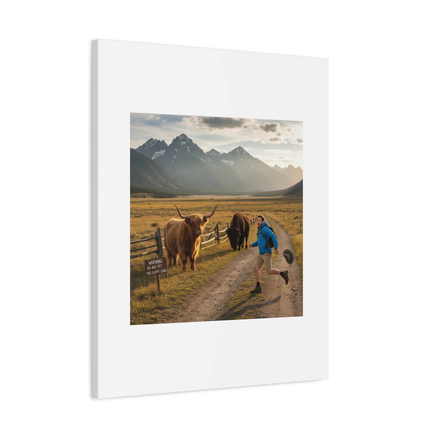 Chased by a Buffalo Canvas | wholesome sarcasm print, soft humor wall art