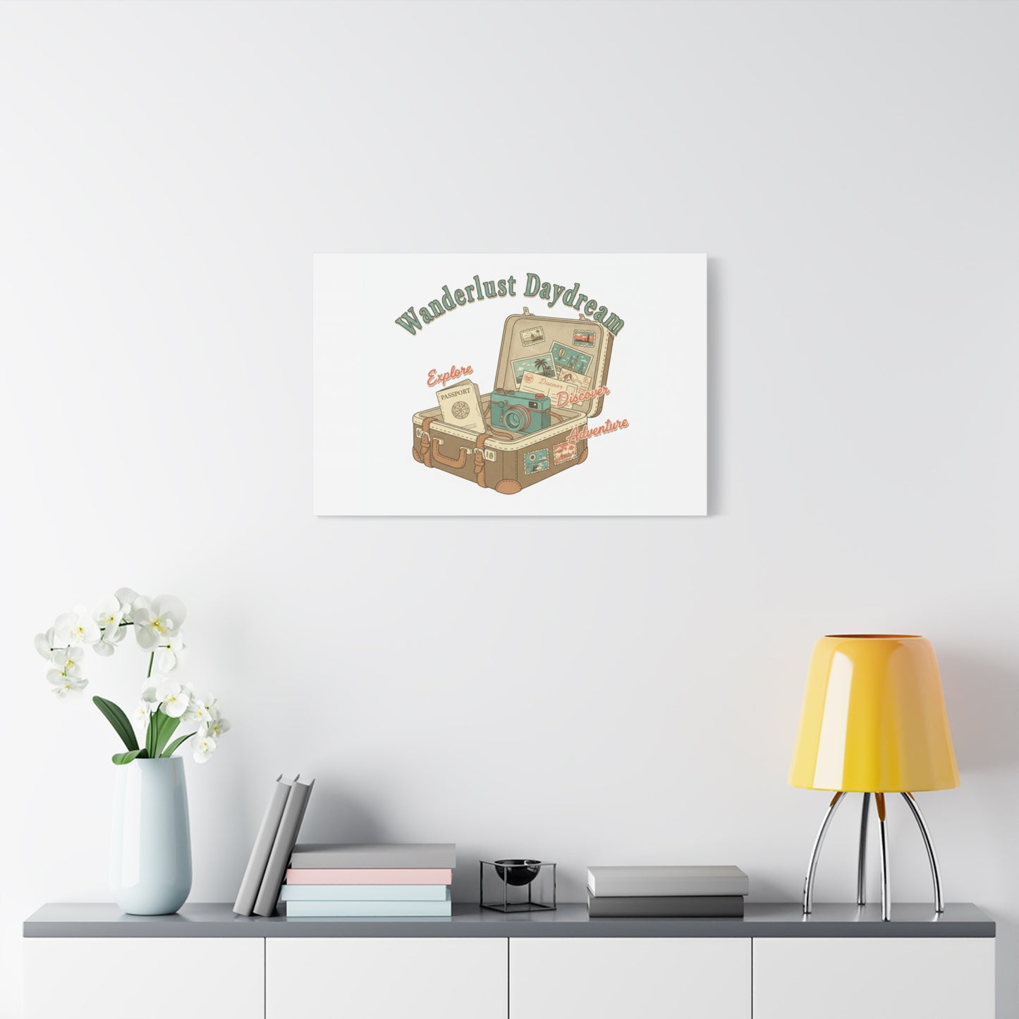 Wanderlust Daydream Travel Postcard Canvas | Retro Travel Stamp Decor