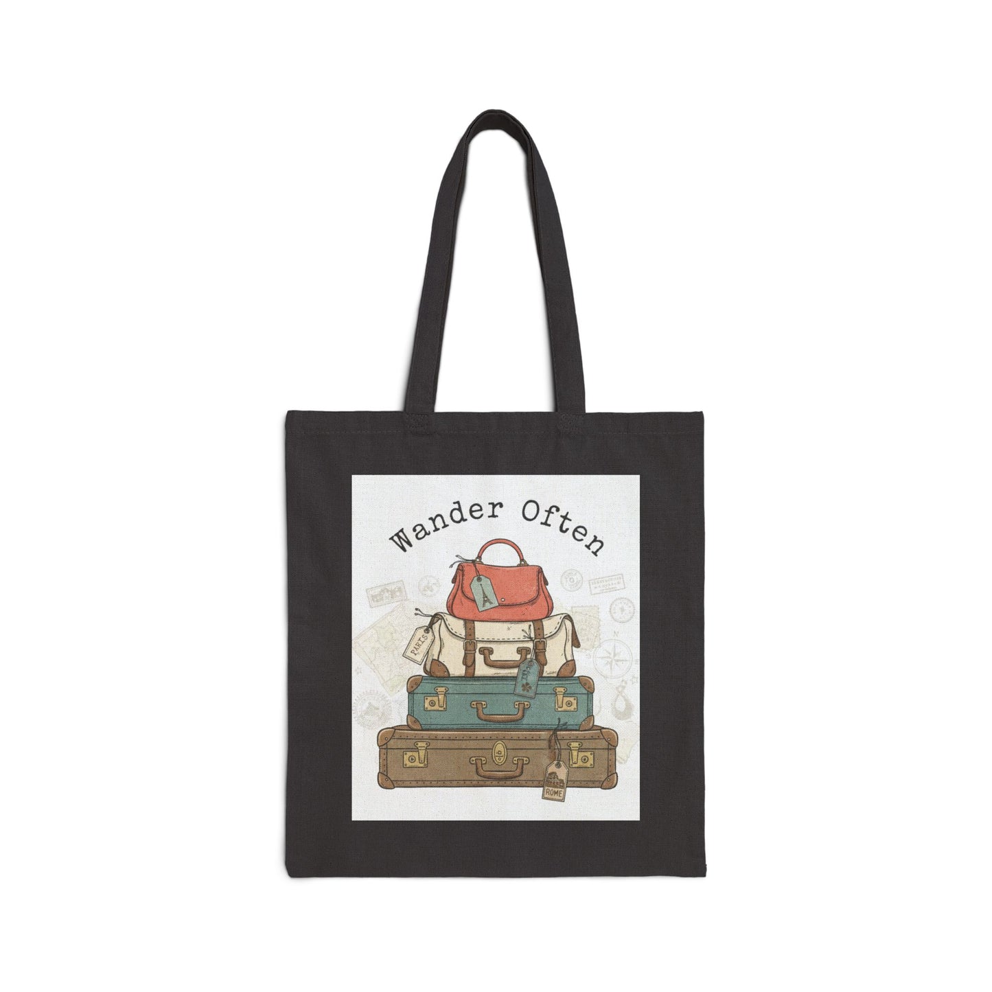 Wanderlust suitcase theme Tote | Retro Travel Postcard, Vintage Travel Stamps