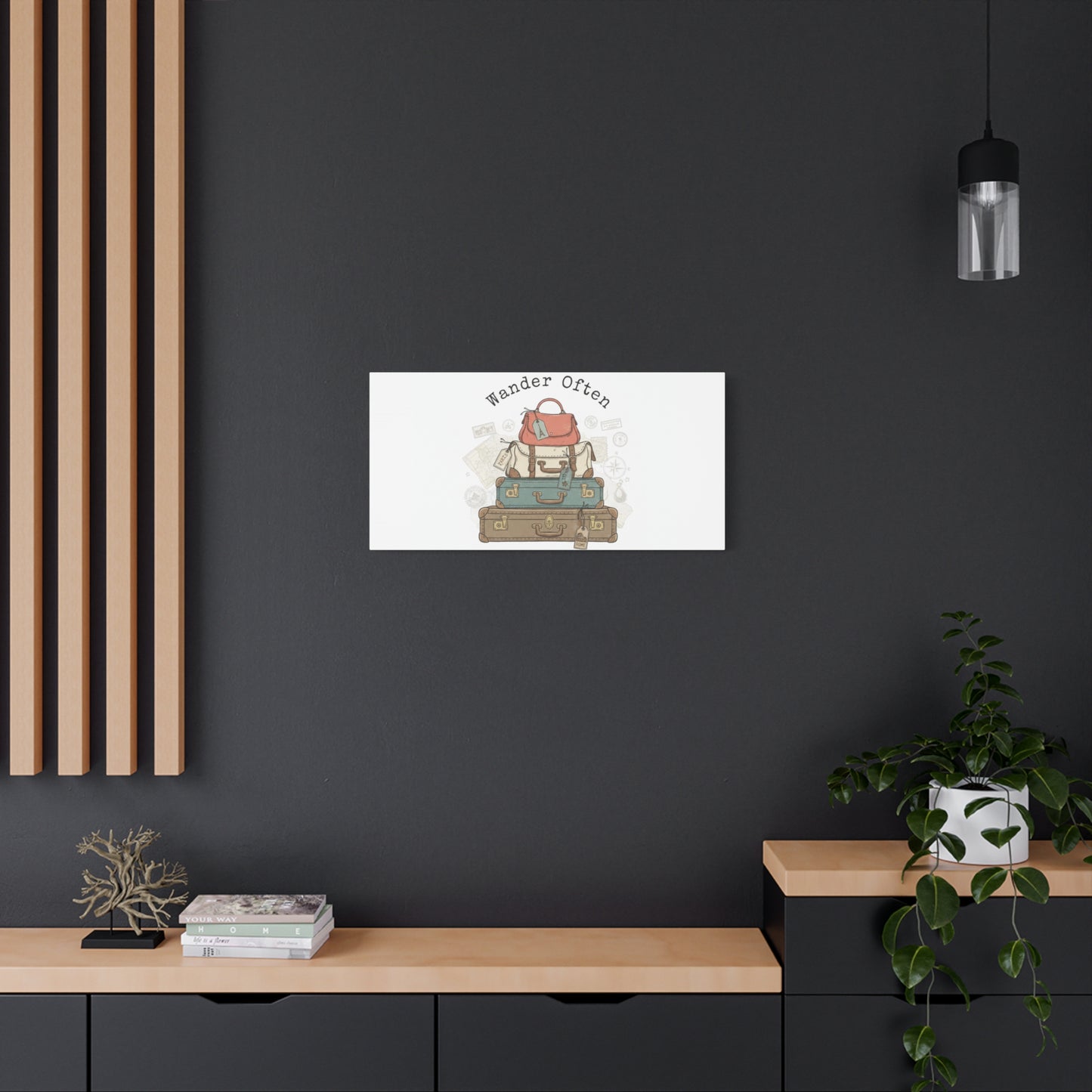Wander Often Vintage Luggage Stack Canvas, travel stamps | passport stamp wanderlust