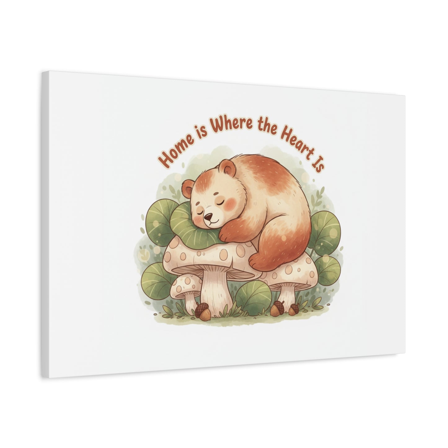 Cozy Sleeping Bear Canvas, winter forest art | cute animal illustration