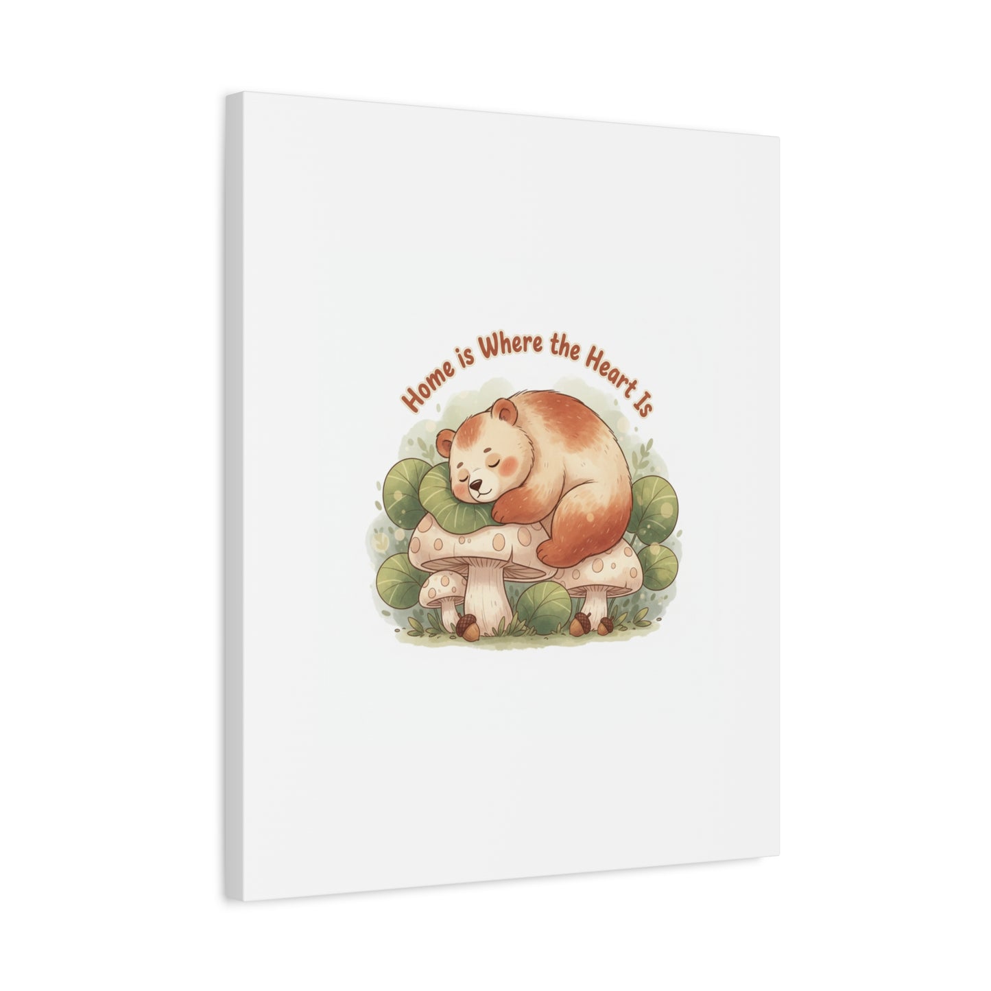 Cozy Sleeping Bear Canvas, winter forest art | cute animal illustration