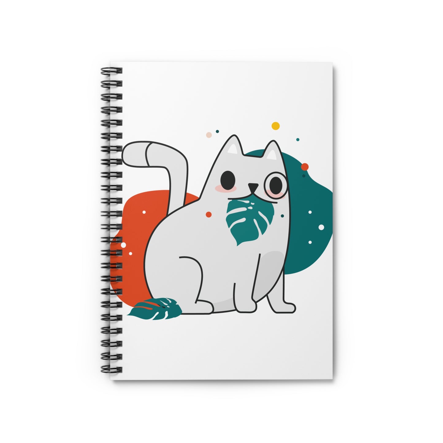 Cat with Monstera Leaf Spiral Notebook — Cute Illustrated Cat Journal (Ruled)