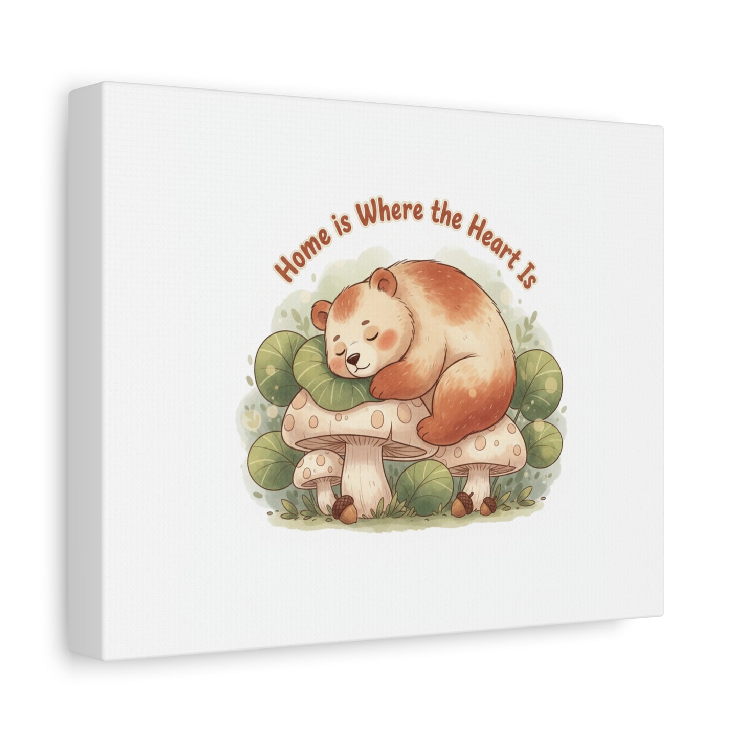 Cozy Sleeping Bear Canvas, winter forest art | cute animal illustration