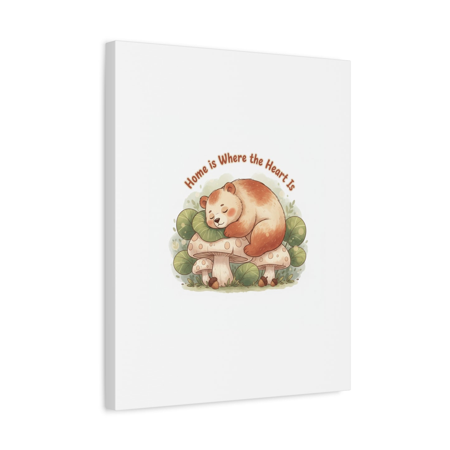 Cozy Sleeping Bear Canvas, winter forest art | cute animal illustration
