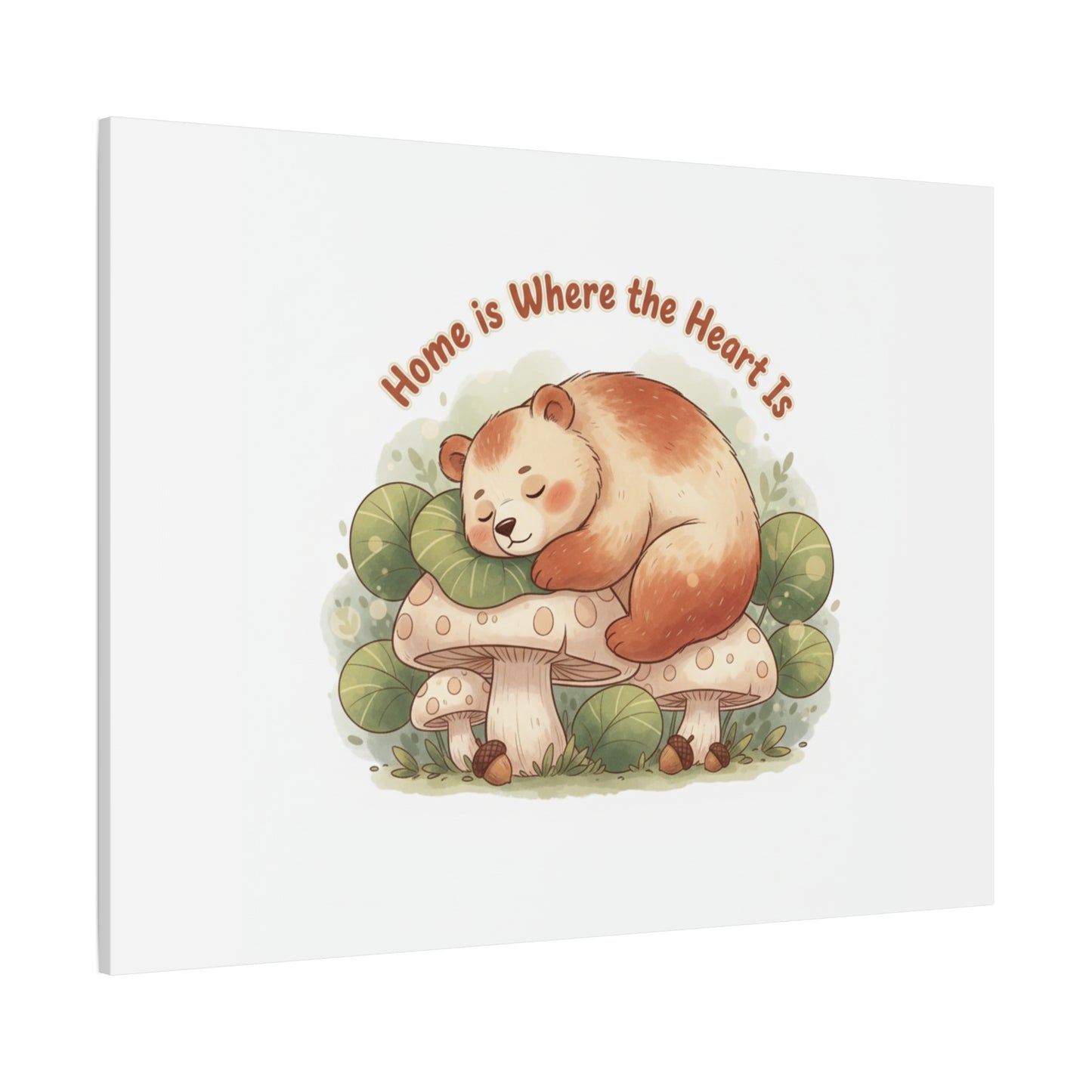 Cozy Sleeping Bear Canvas, winter forest art | cute animal illustration