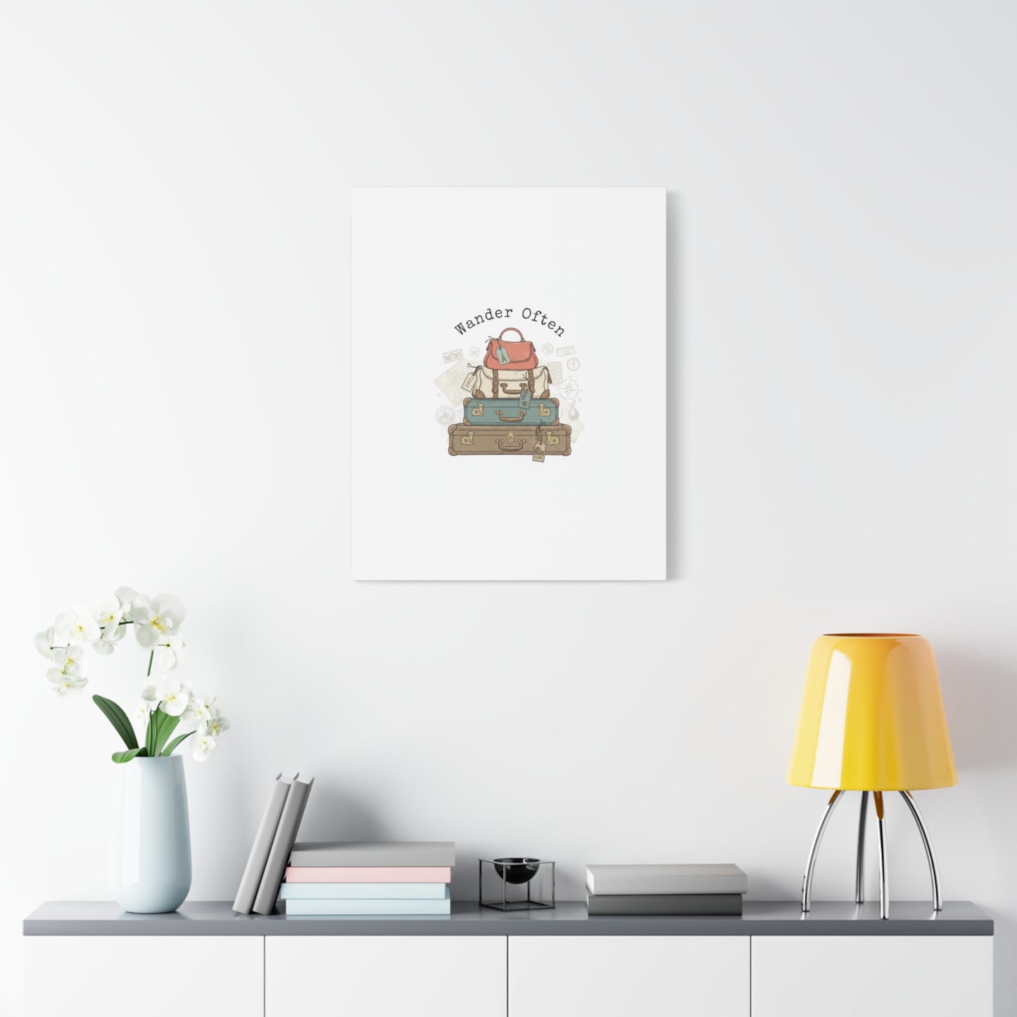 Wander Often Vintage Luggage Stack Canvas, travel stamps | passport stamp wanderlust