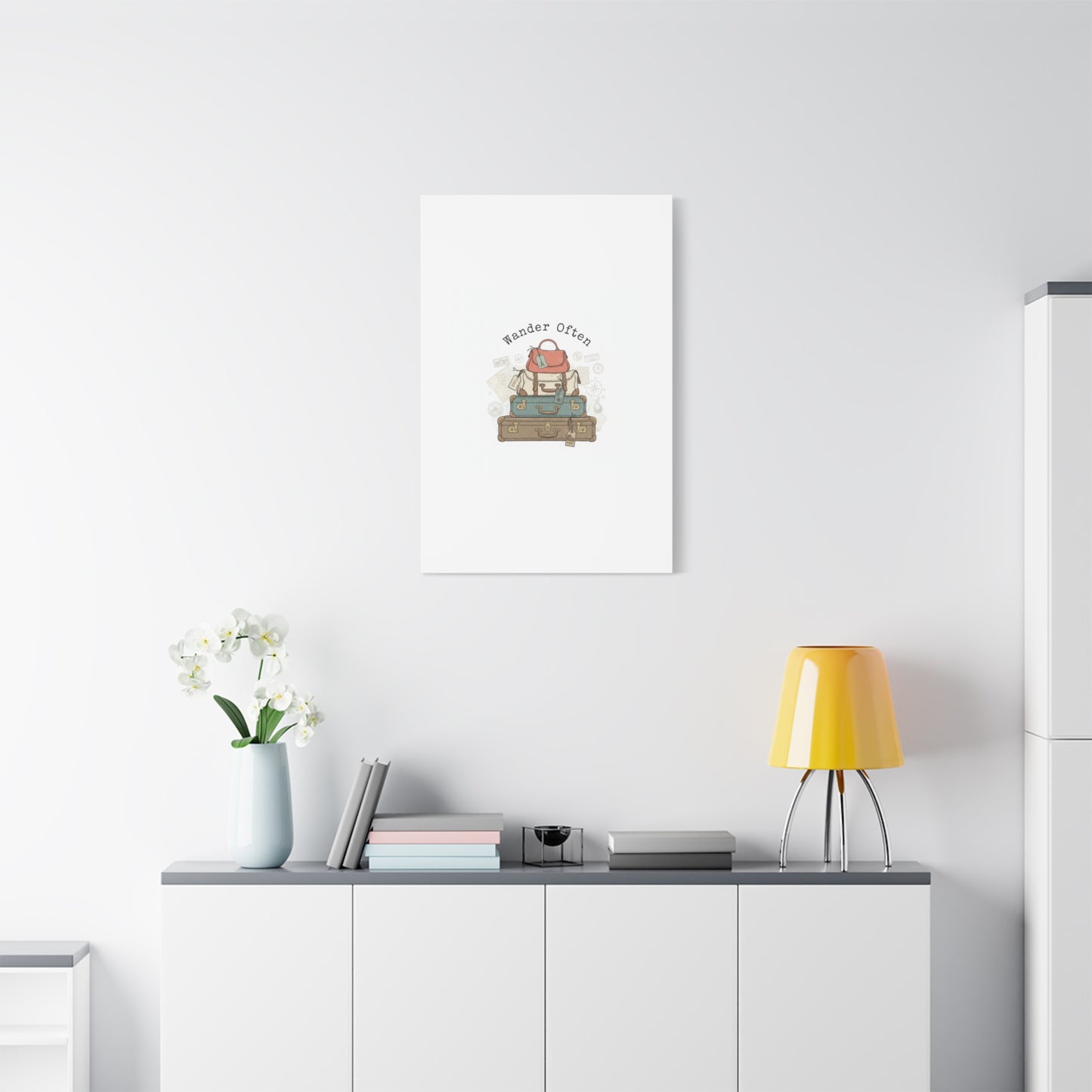 Wander Often Vintage Luggage Stack Canvas, travel stamps | passport stamp wanderlust