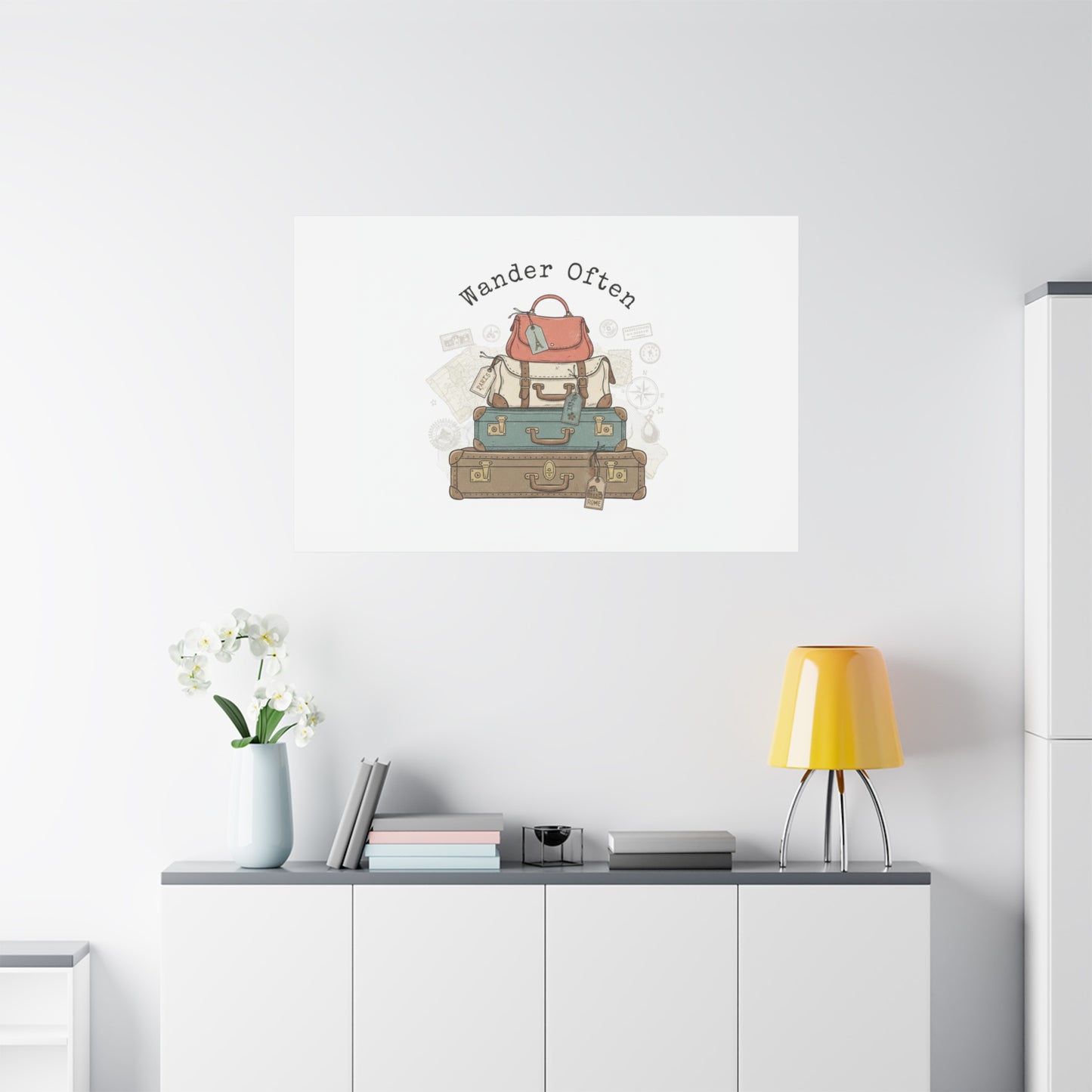 Wander Often Vintage Luggage Stack Canvas, travel stamps | passport stamp wanderlust