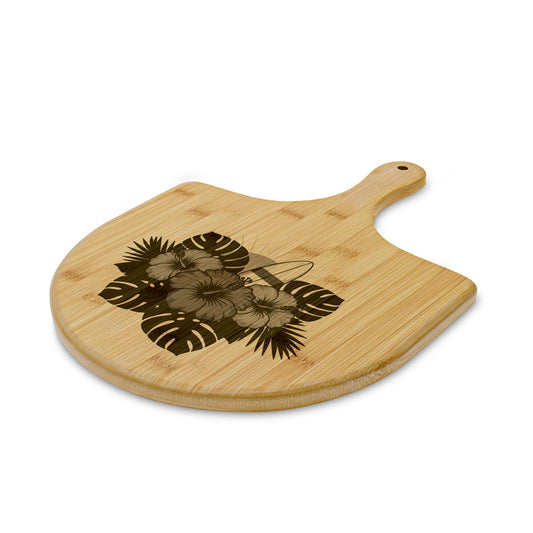 Bamboo Pizza Peel — Engraved Tropical Hibiscus Surfboard Design