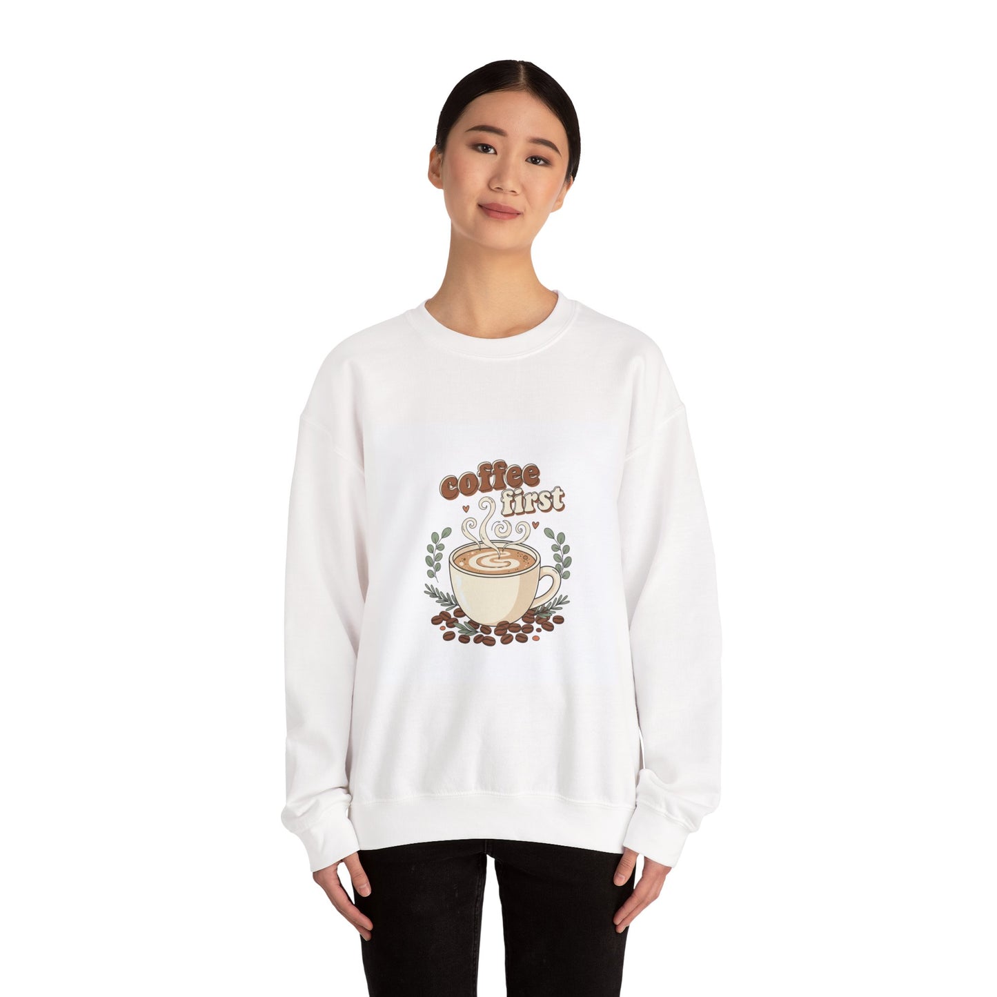 coffee first Crewneck Sweatshirt, coffee aesthetic, latte art design
