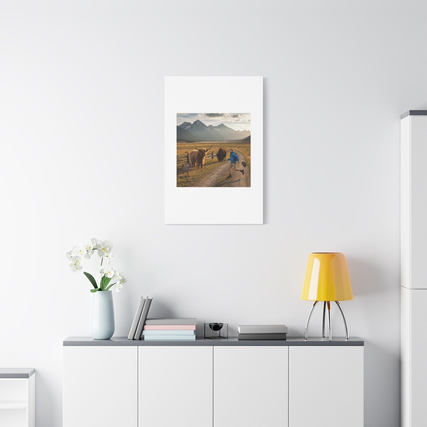 Chased by a Buffalo Canvas | wholesome sarcasm print, soft humor wall art