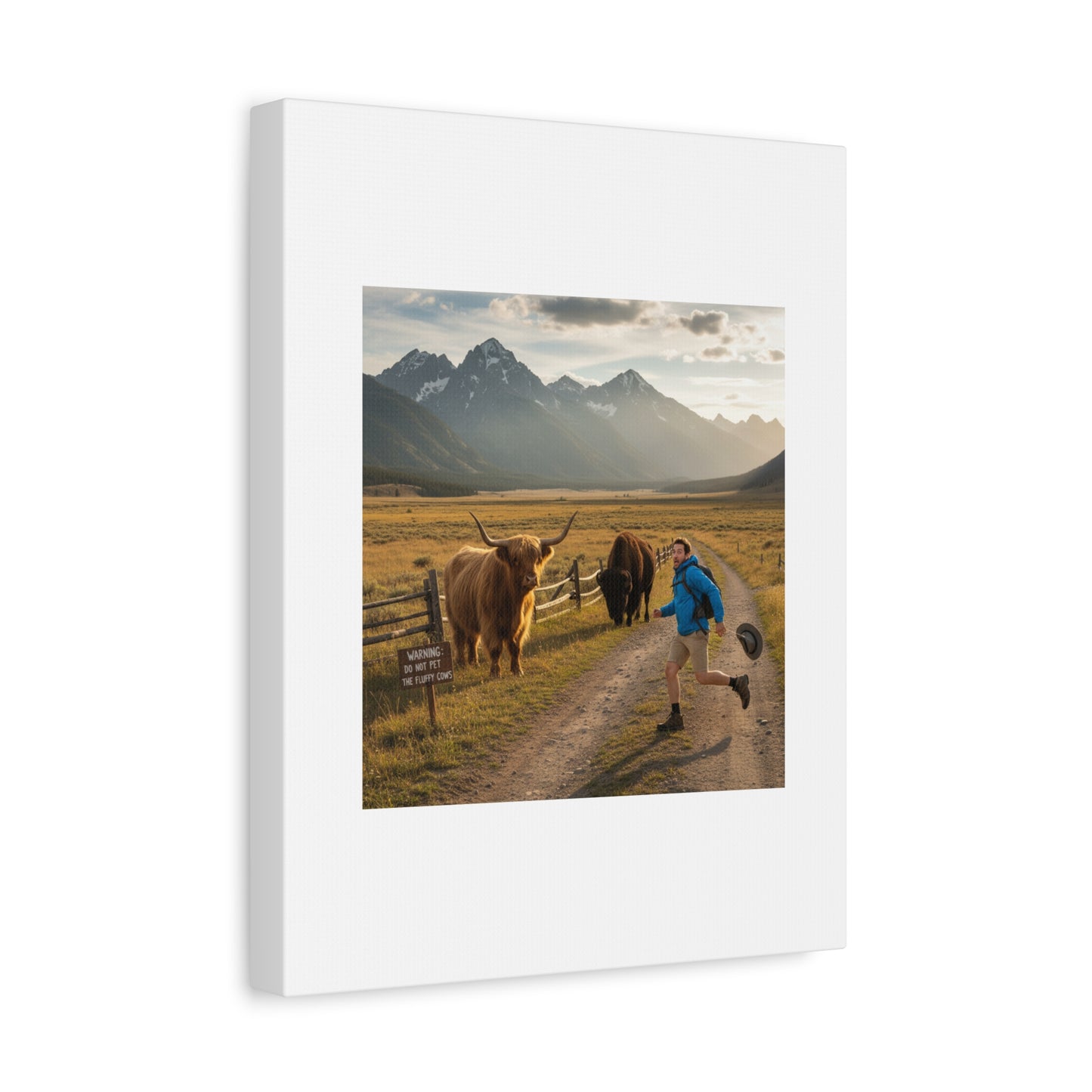 Chased by a Buffalo Canvas | wholesome sarcasm print, soft humor wall art