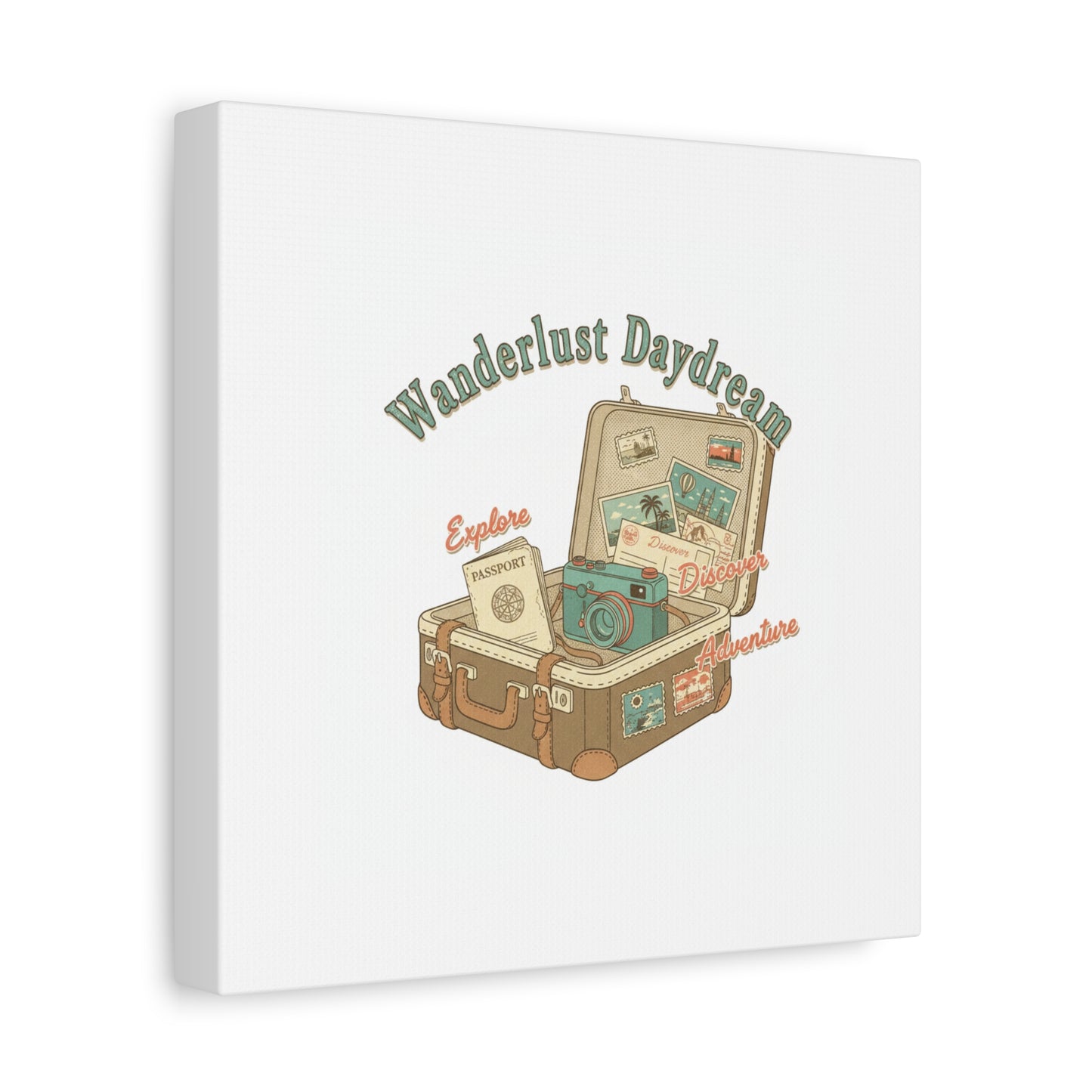 Wanderlust Daydream Travel Postcard Canvas | Retro Travel Stamp Decor