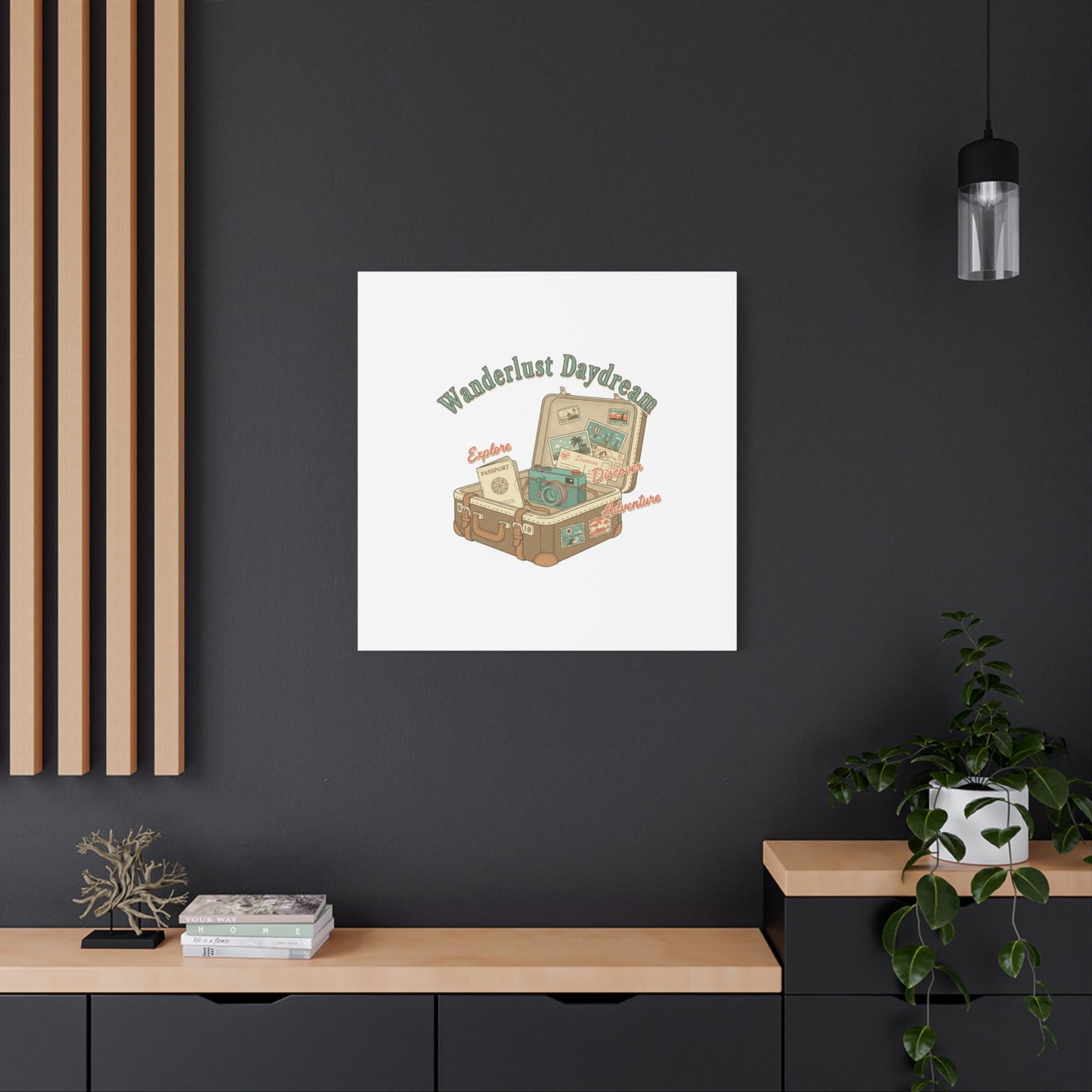 Wanderlust Daydream Travel Postcard Canvas | Retro Travel Stamp Decor