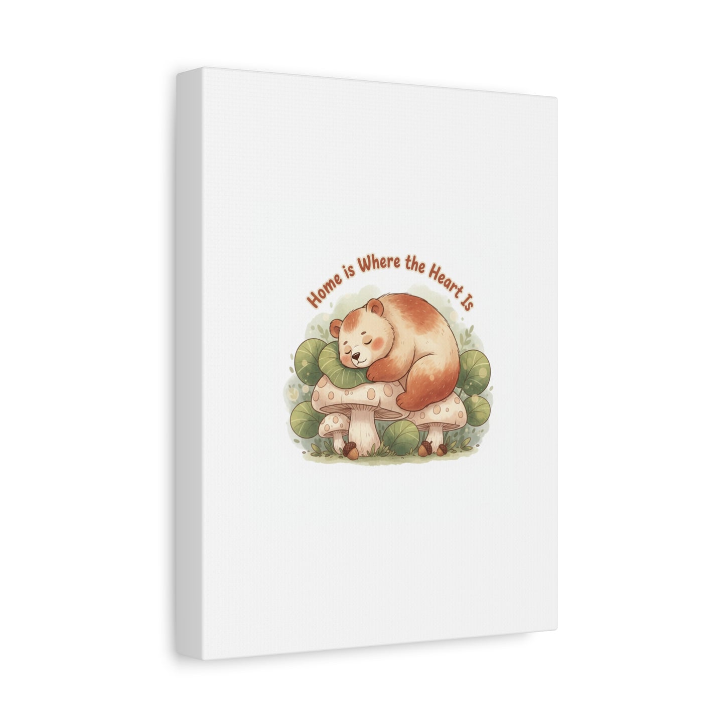 Cozy Sleeping Bear Canvas, winter forest art | cute animal illustration