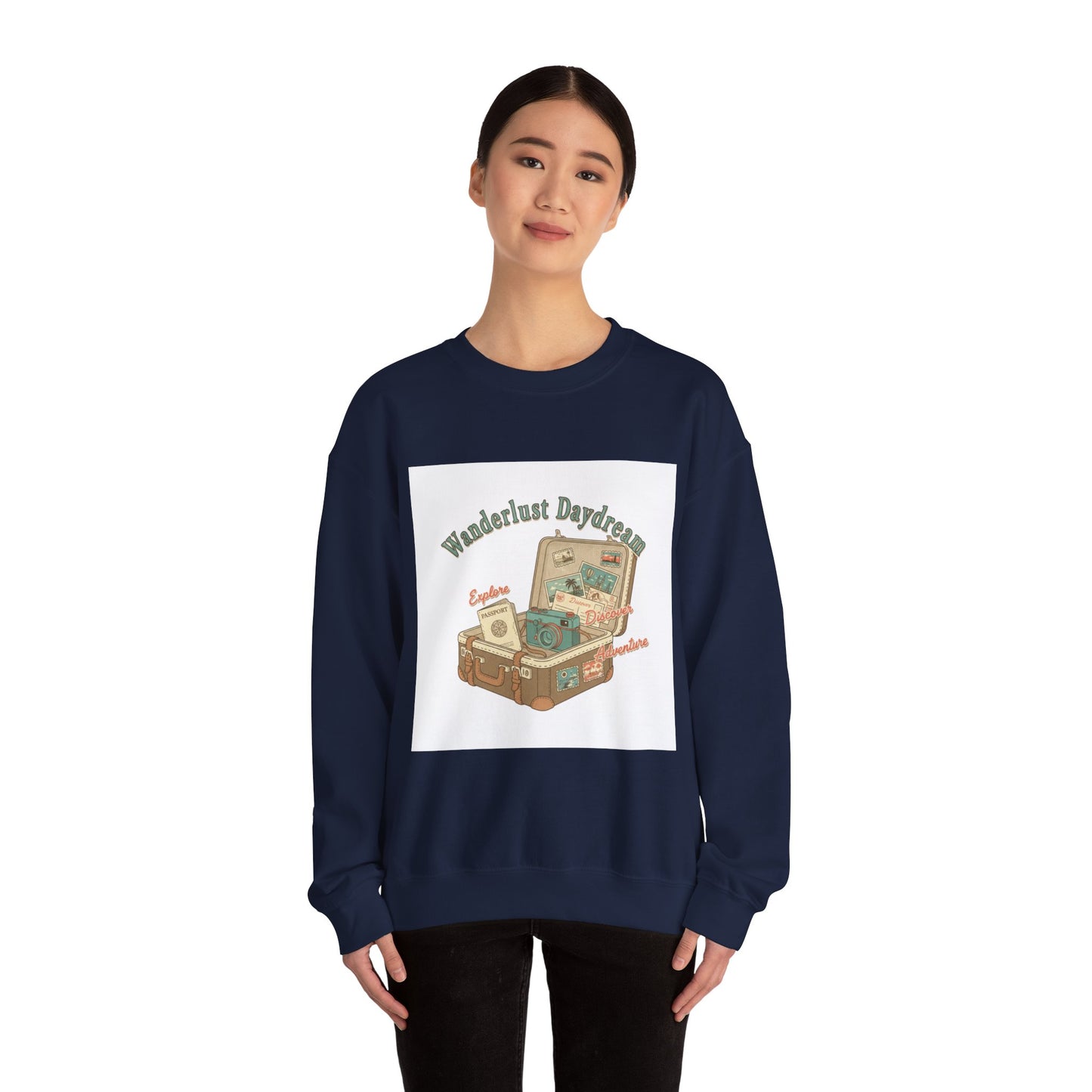 Wanderlust Daydreams suitcase illustration Sweatshirt | retro travel stamp, postcard vintage