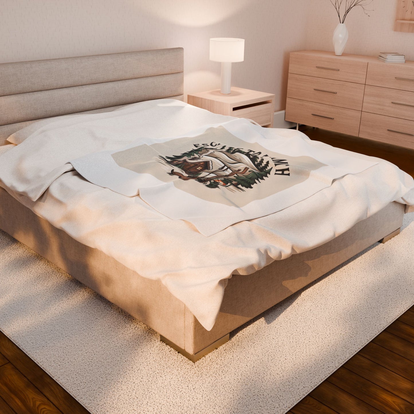 Escape to Warmth Cabin Blanket | cozy lodge aesthetic, mountain silhouette