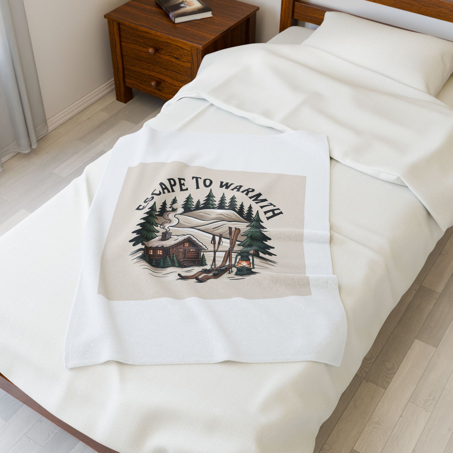 Escape to Warmth Cabin Blanket | cozy lodge aesthetic, mountain silhouette