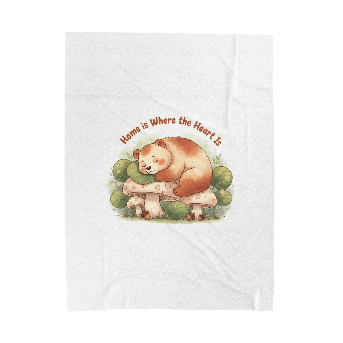 Cozy Sleeping Bear Illustration Velveteen Blanket | cute animal illustration, winter forest art