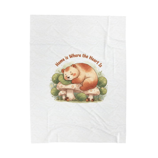 Cozy Sleeping Bear Illustration Velveteen Blanket | cute animal illustration, winter forest art
