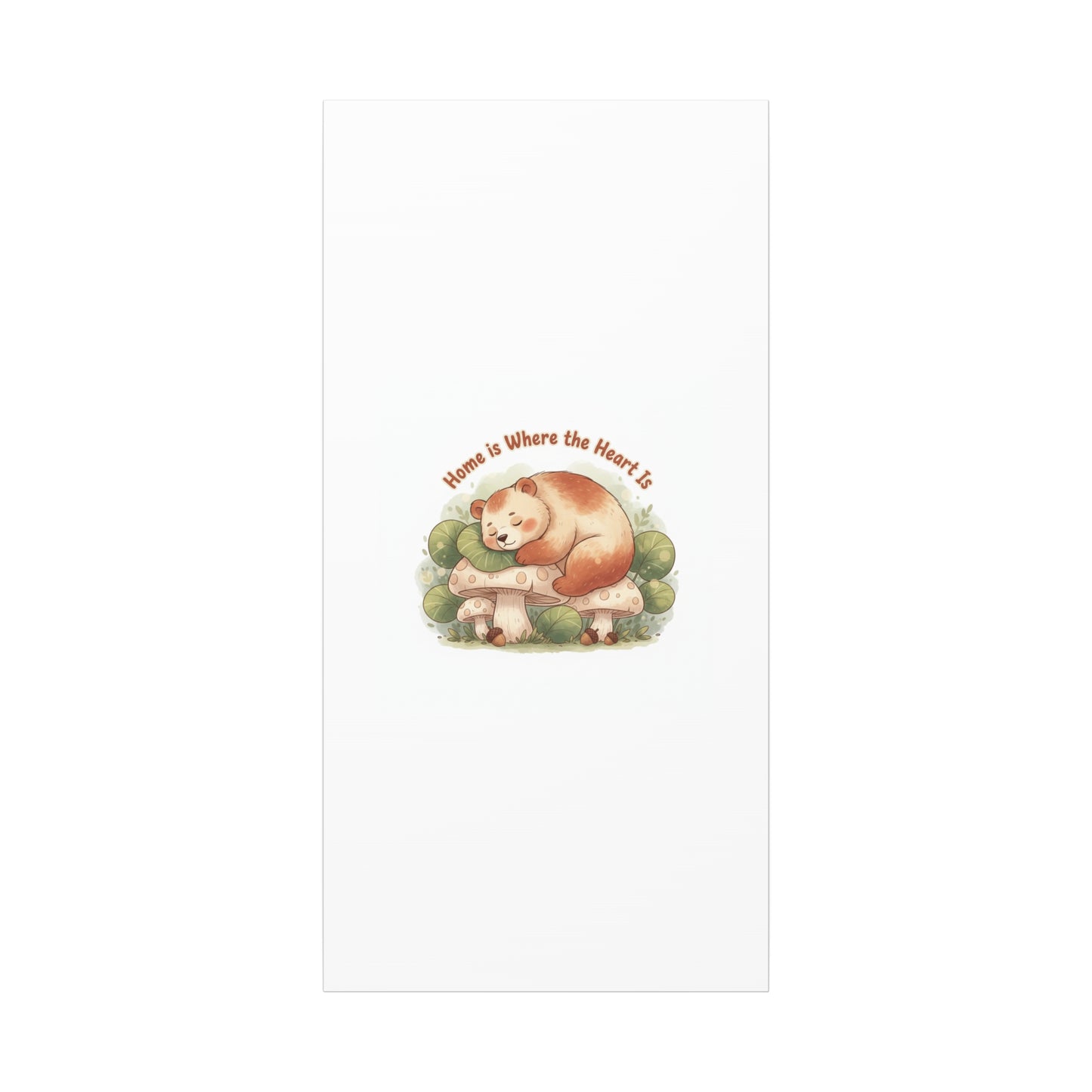 Cozy Sleeping Bear Canvas, winter forest art | cute animal illustration
