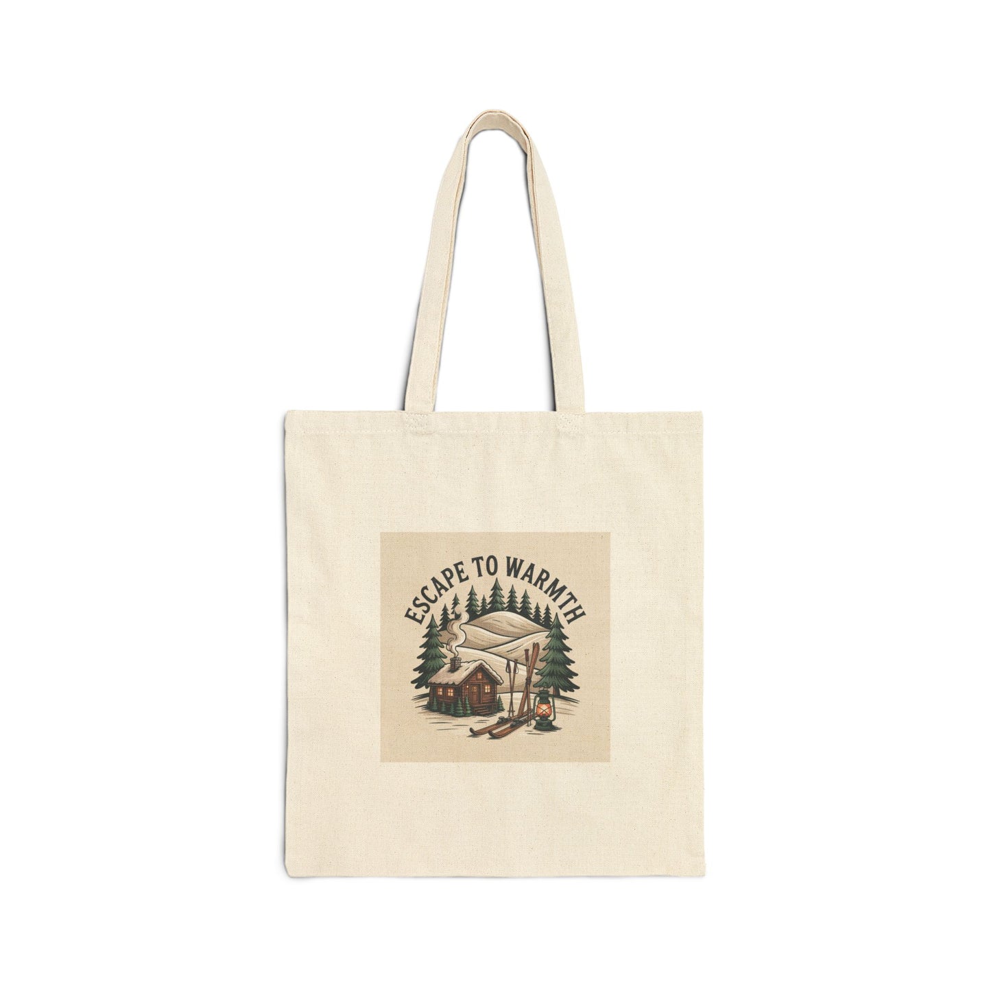 Escape to Warmth Cabin Tote | cozy lodge aesthetic, mountain silhouette design