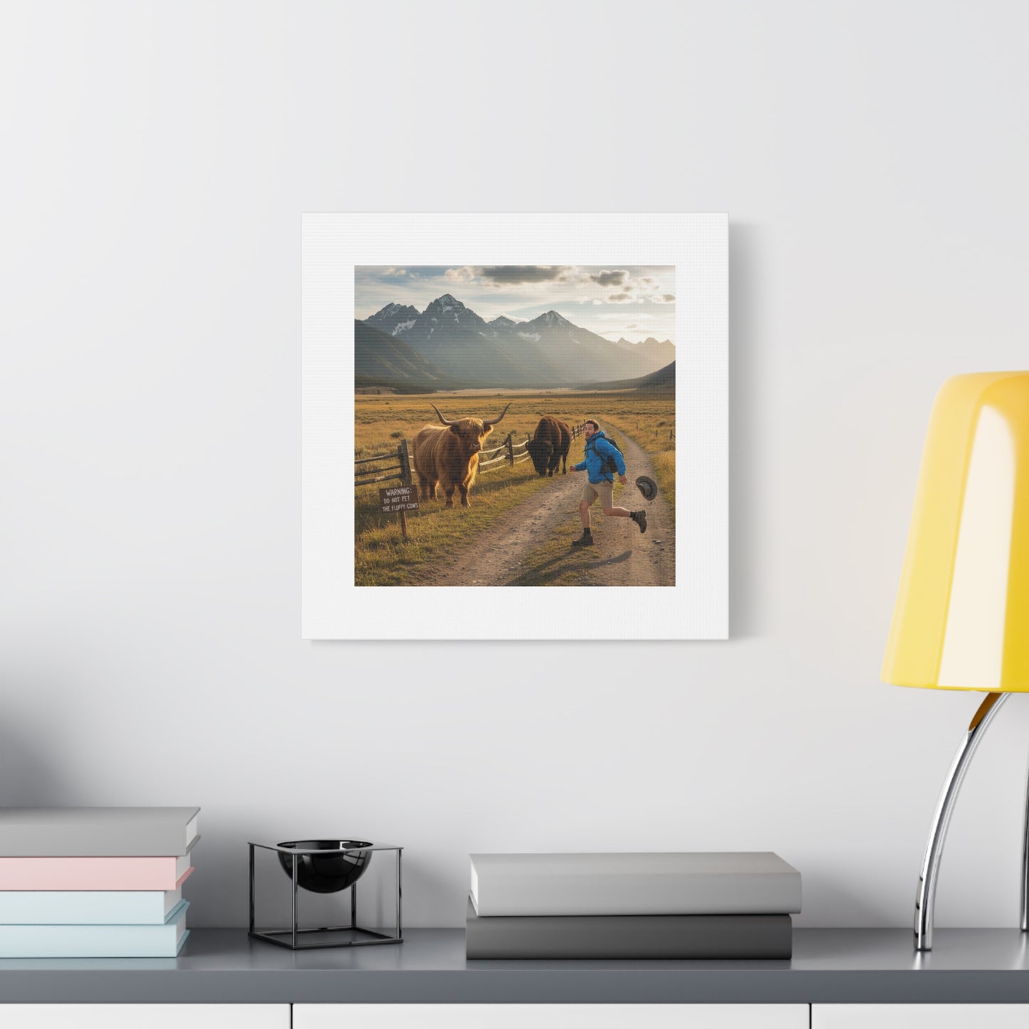 Chased by a Buffalo Canvas | wholesome sarcasm print, soft humor wall art