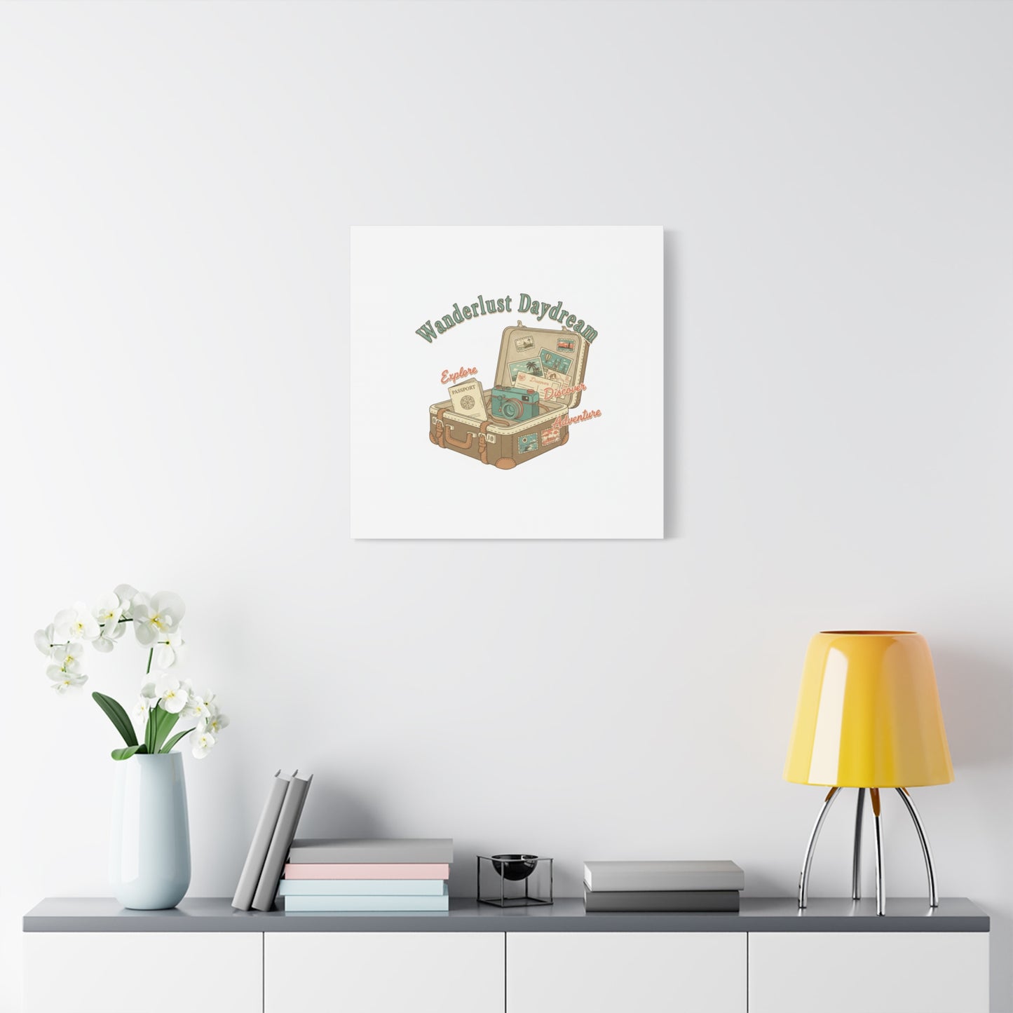 Wanderlust Daydream Travel Postcard Canvas | Retro Travel Stamp Decor