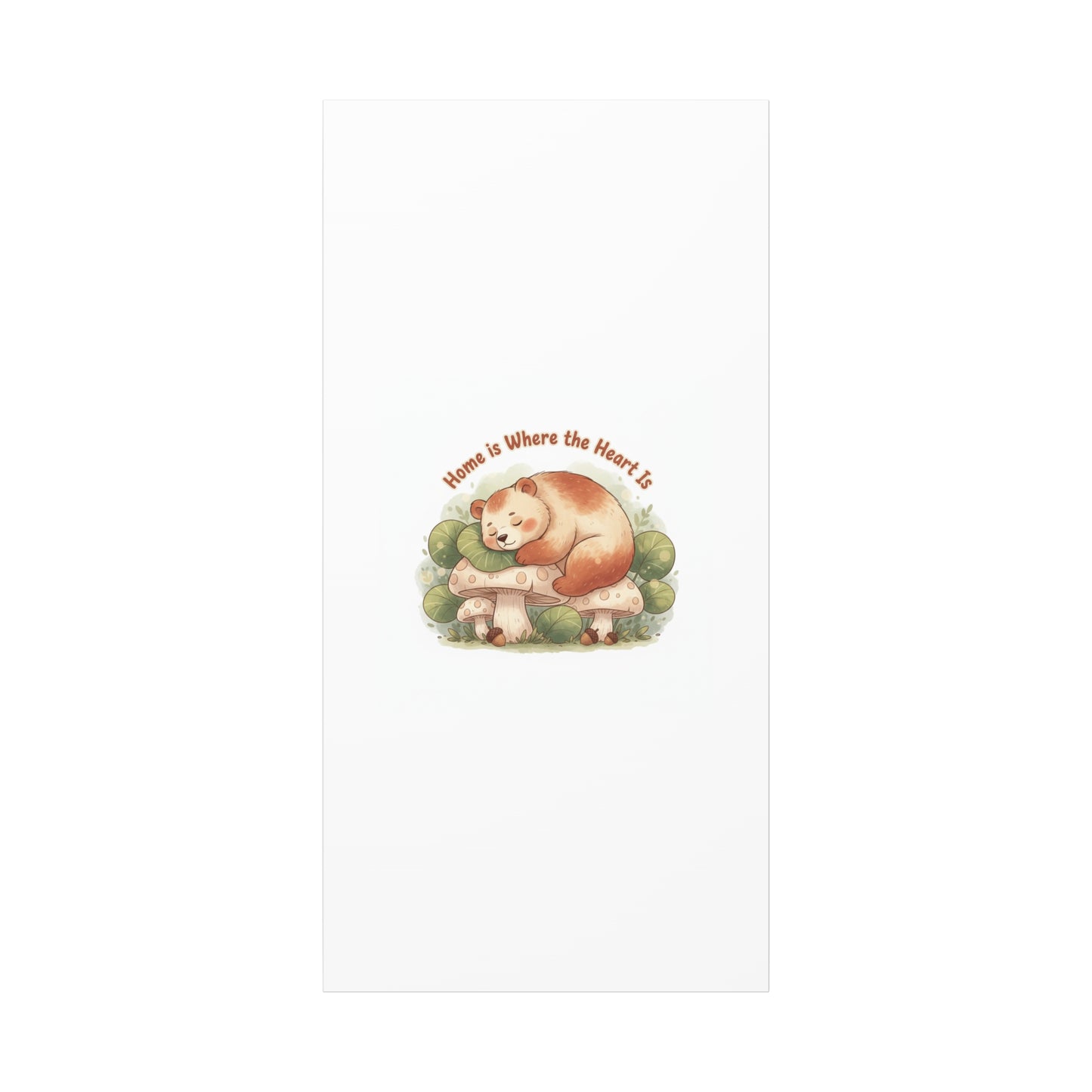 Cozy Sleeping Bear Canvas, winter forest art | cute animal illustration