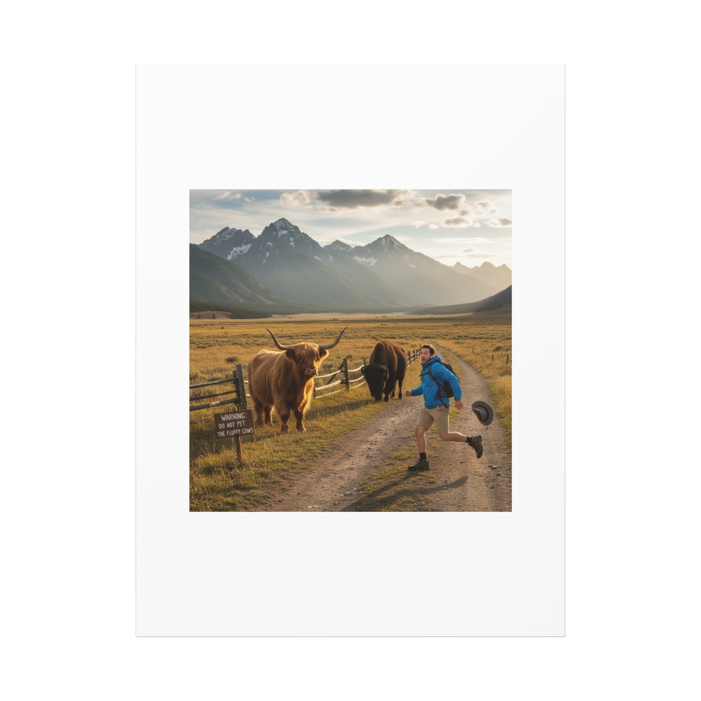 Chased by a Buffalo Canvas | wholesome sarcasm print, soft humor wall art