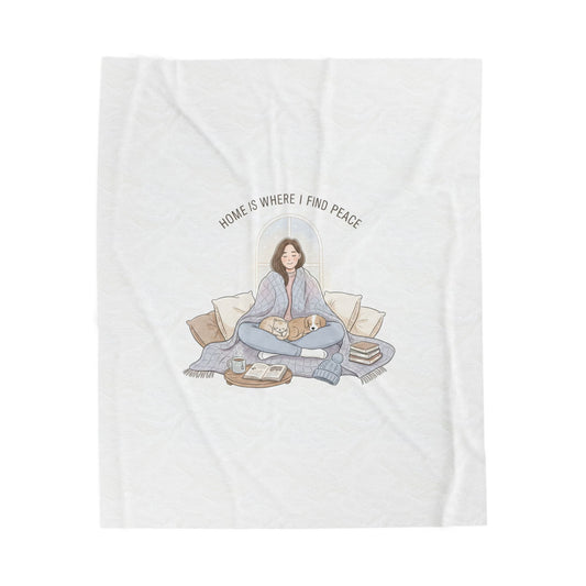 Home Is Where I Find Peace Velveteen Blanket | Introvert Homebody, Cozy Winter
