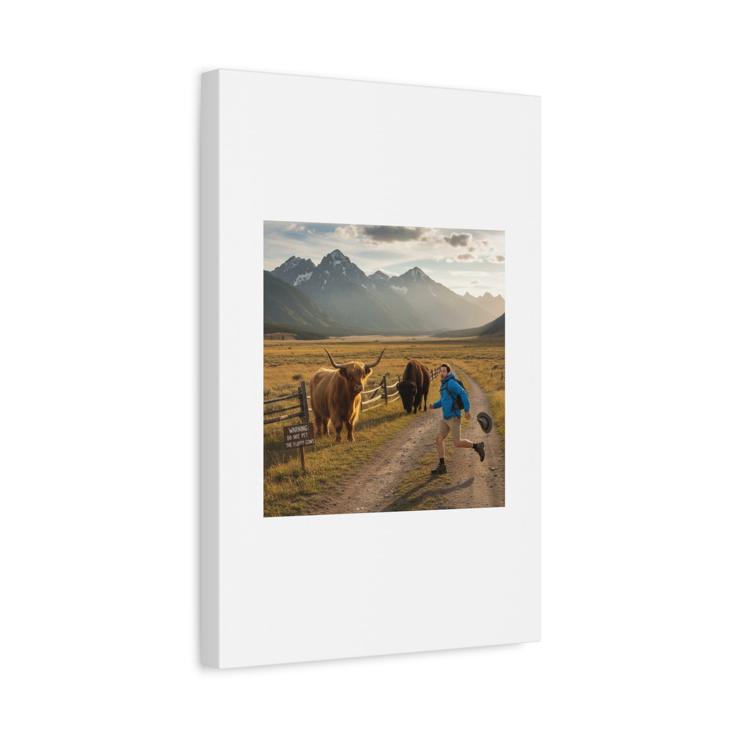 Chased by a Buffalo Canvas | wholesome sarcasm print, soft humor wall art
