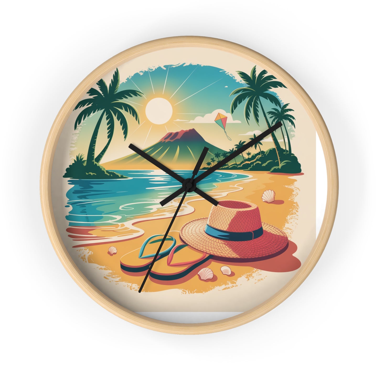 Tropical Beach Wall Clock — Vintage Island Sunset Design