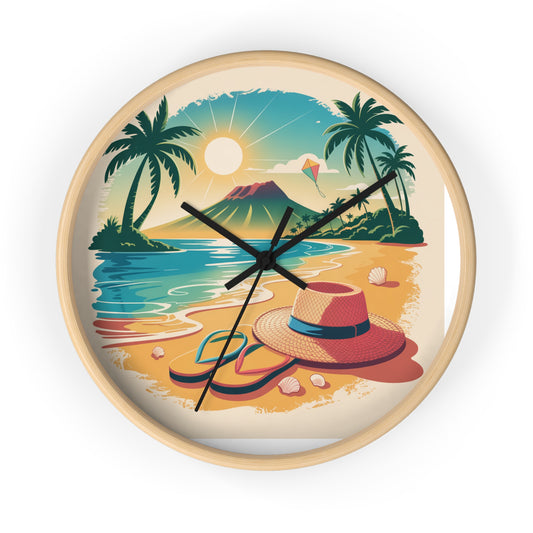 Tropical Beach Wall Clock — Vintage Island Sunset Design