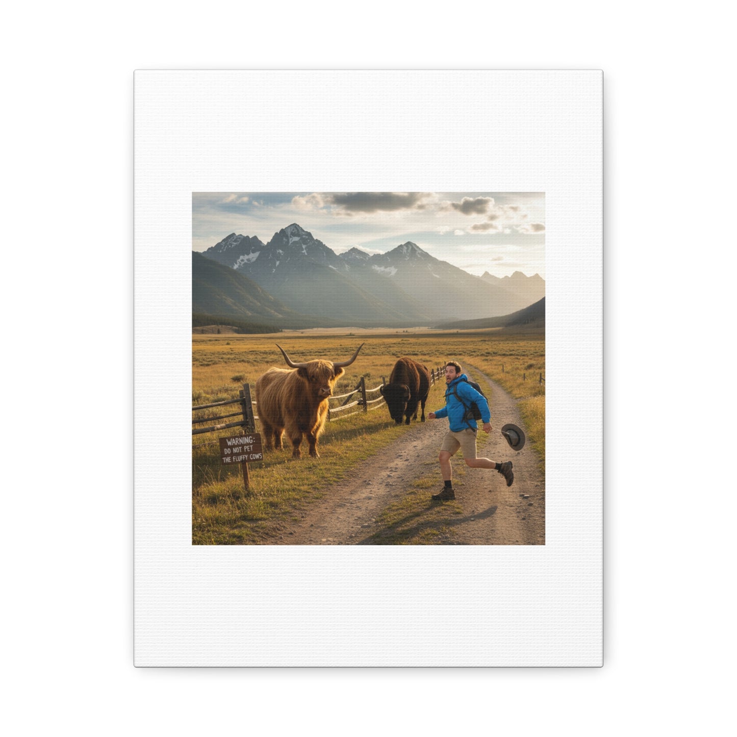 Chased by a Buffalo Canvas | wholesome sarcasm print, soft humor wall art