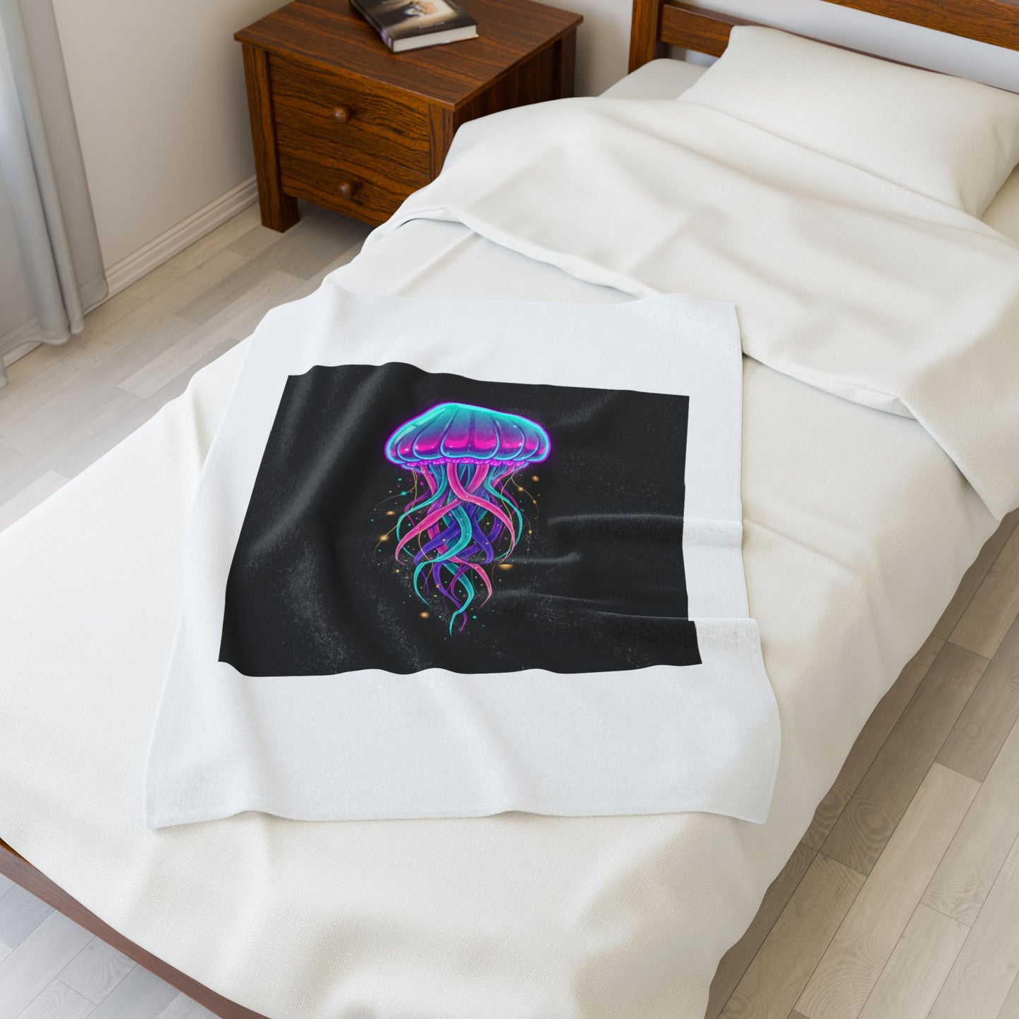 Neon Jellyfish Velveteen Blanket