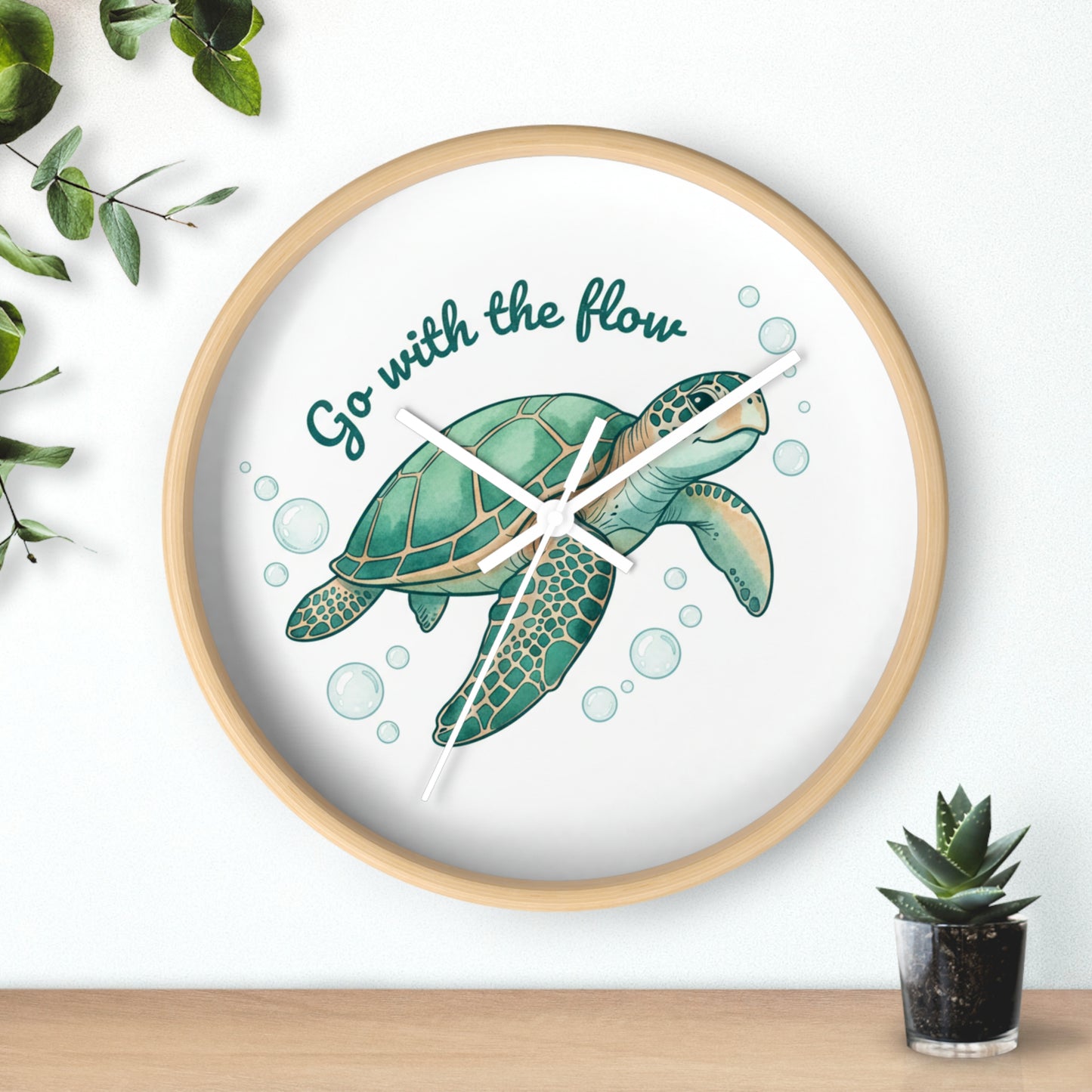 Sea Turtle Wall Clock — "Go With the Flow" Nautical Decor