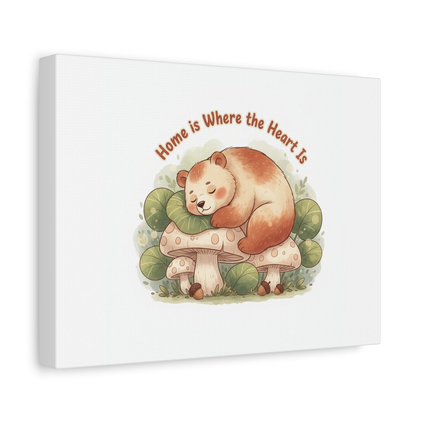 Cozy Sleeping Bear Canvas, winter forest art | cute animal illustration