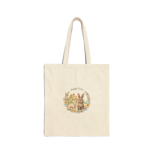 Winter Floral Bunny Wreath Tote, cottagecore winter, rustic floral
