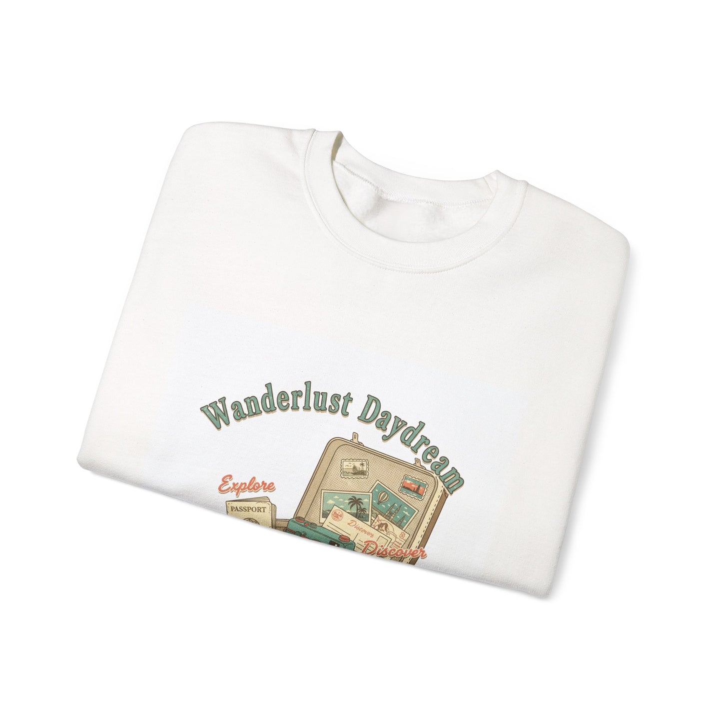 Wanderlust Daydreams suitcase illustration Sweatshirt | retro travel stamp, postcard vintage