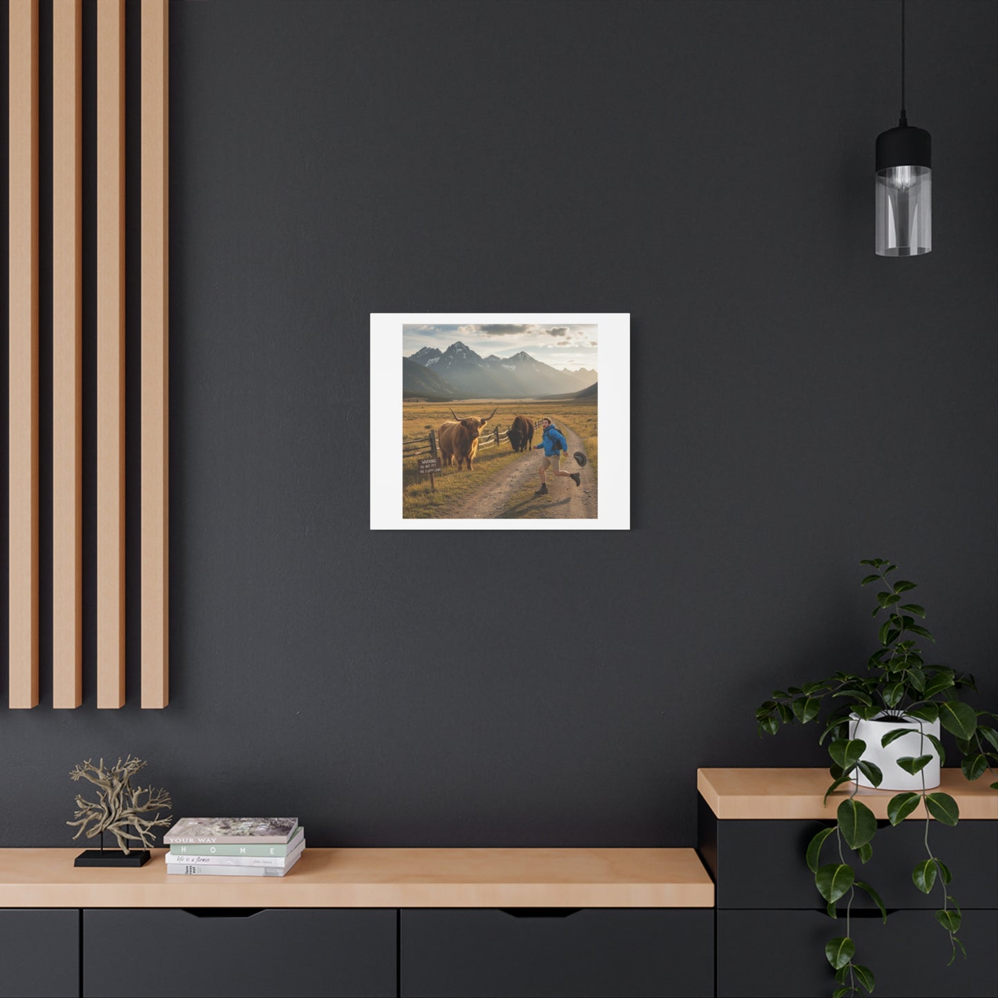 Chased by a Buffalo Canvas | wholesome sarcasm print, soft humor wall art