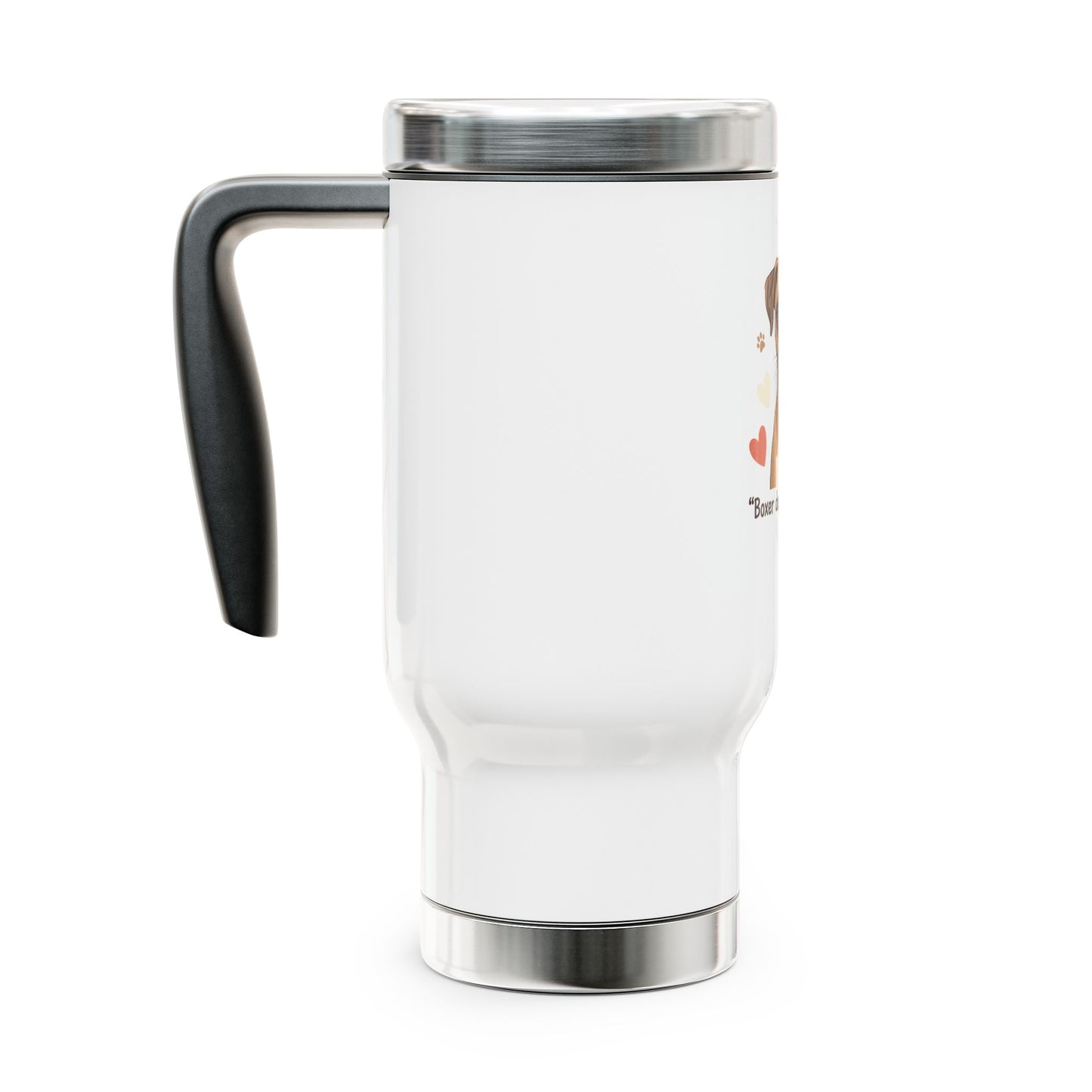 Boxer Dog Travel Mug — “Boxer dogs warm hearts” Stainless Steel 14oz