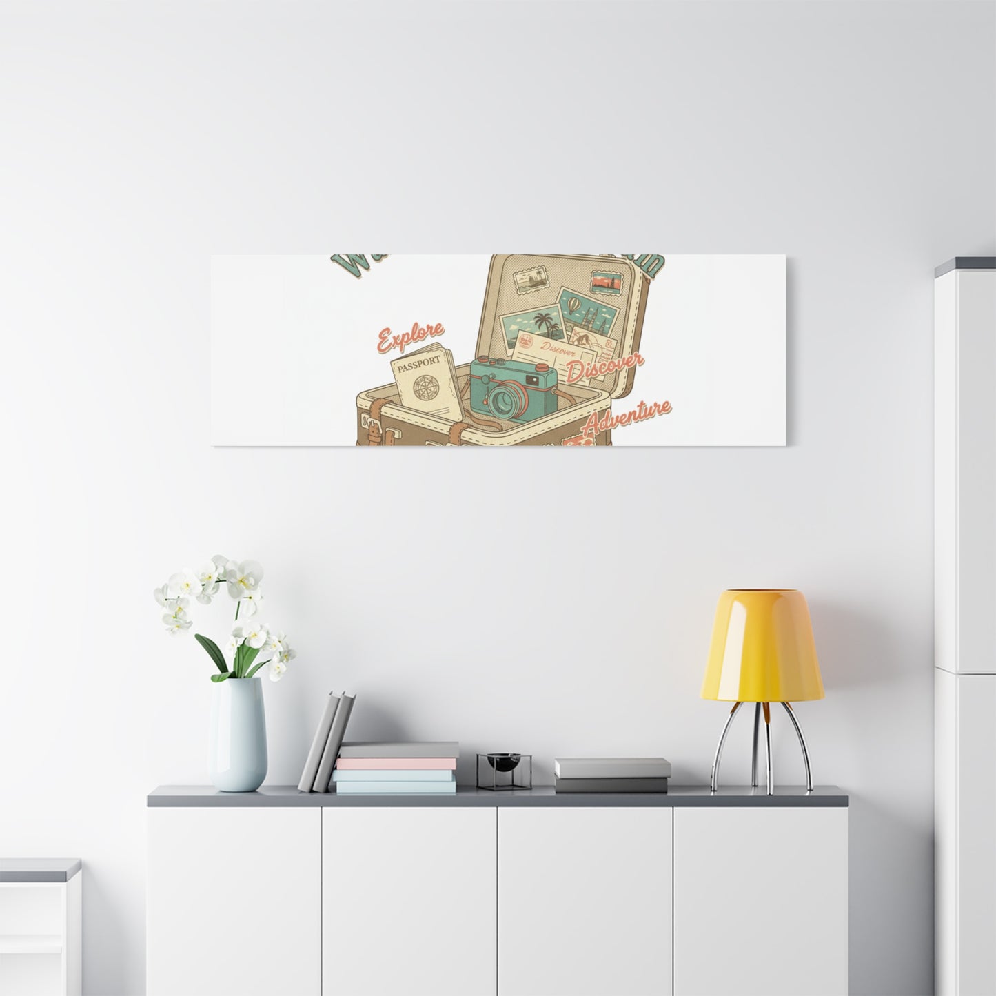 Wanderlust Daydream Travel Postcard Canvas | Retro Travel Stamp Decor