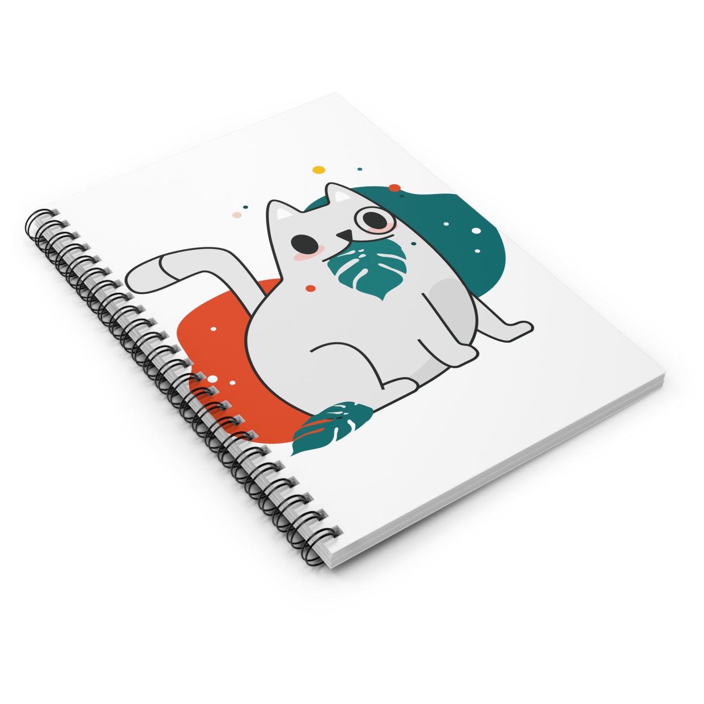 Cat with Monstera Leaf Spiral Notebook — Cute Illustrated Cat Journal (Ruled)