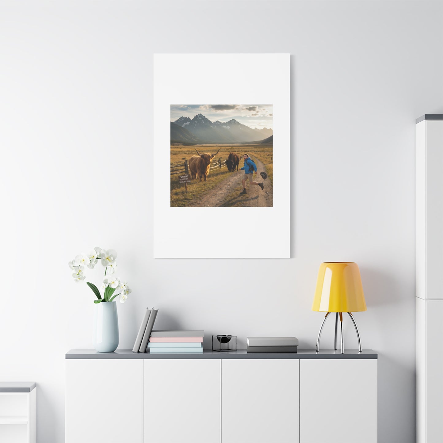 Chased by a Buffalo Canvas | wholesome sarcasm print, soft humor wall art