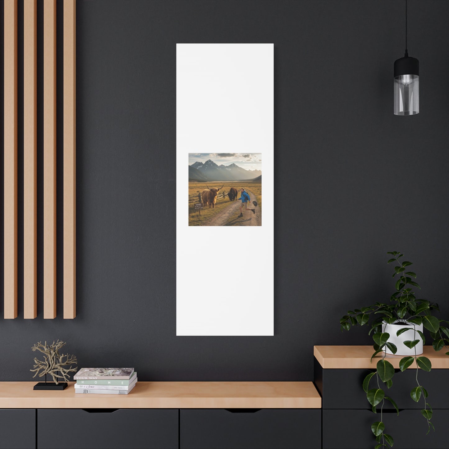 Chased by a Buffalo Canvas | wholesome sarcasm print, soft humor wall art